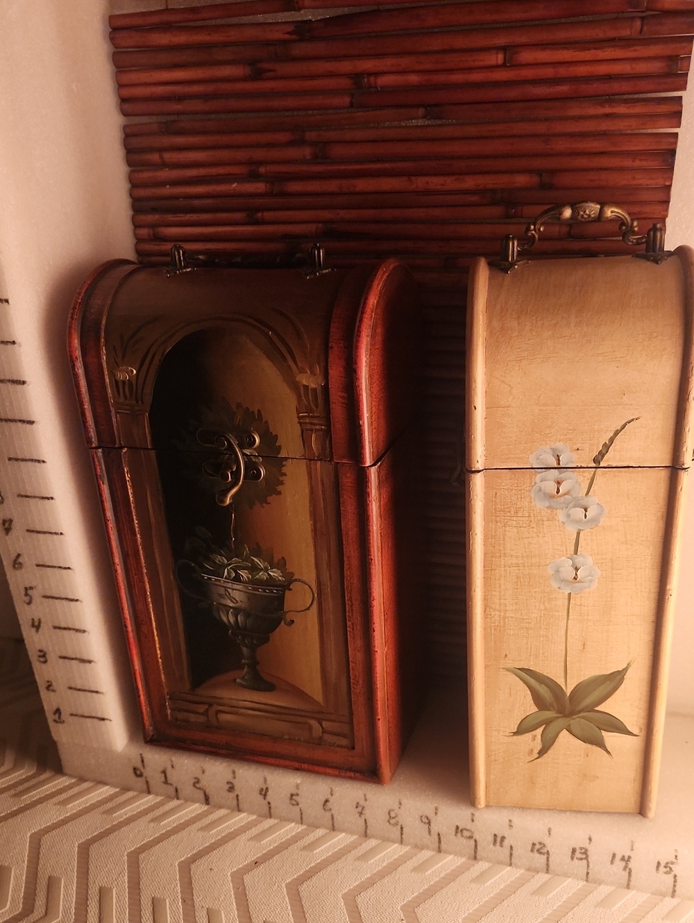 Vintage Hand-Painted Wooden Wine Boxes / Gift Cases (Set of 2)